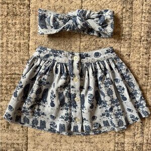 Kate Quinn Girls Blue Floral + Wolf skirt + Matching Headband - NWOT